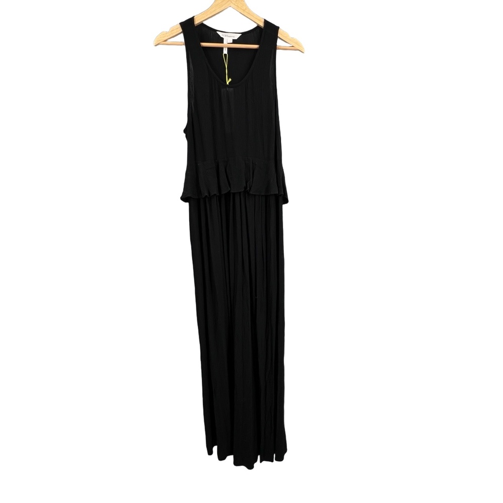 BCBGeneration Dress Black Sleeveless Ruffled Peplum Waist Maxi Lightweight Large